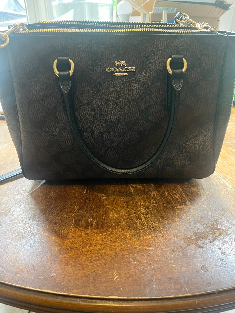 Coach Black Signature Canvas Small Satchel with Gold Hardware